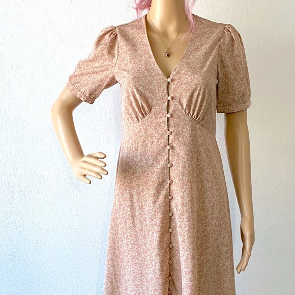 High Waist Maxi Dress Empire Waist Dress Floral Dress Cottagecore Tea Dress Sz 4 - Picture 2 of 10